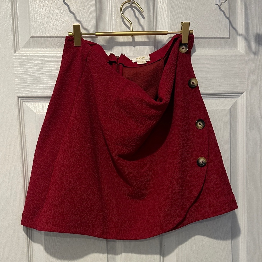 Maeve Cherry Red Textured Buttoned Mini Skirt